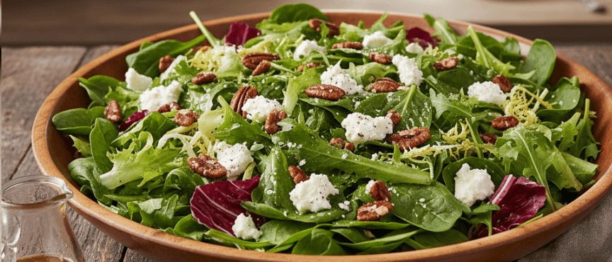 Fall Greens Salad with Goat Cheese & Candied Pecans